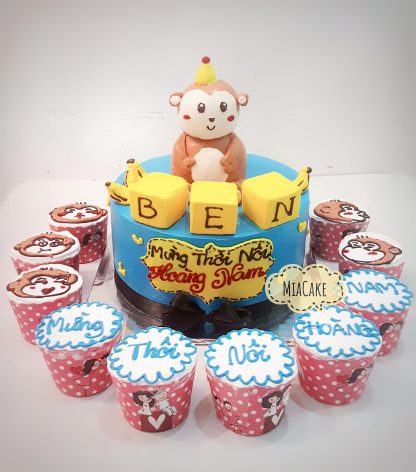Bánh 3D con khỉ và cupcake